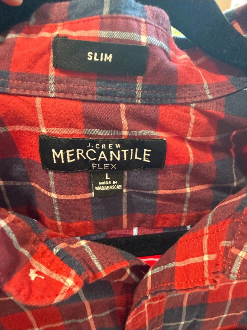 J. Crew Red and Navy Plaid Cotton Button-Down Shirt